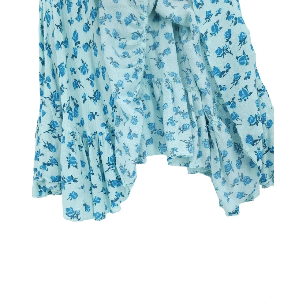 Free People Intimately Mini Dress Womens XS Blue Teal Floral Crochet Lace Soft
